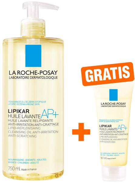 La Roche Posay Lipikar Dusch- und Badeöl AP+ 750 ml + gratis La Roche Posay Lipikar Dusch-und Badeöl AP+ 100 ml