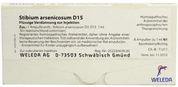 Stibium arsenicosum D 15 Weleda 8 x 1 ml Ampullen