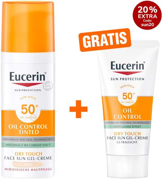Eucerin Sun Oil Control Face Fluid Getönt (Hell) LSF 50+ 50 ml + hgratis Sun Gel-Creme Oil Control 20 ml