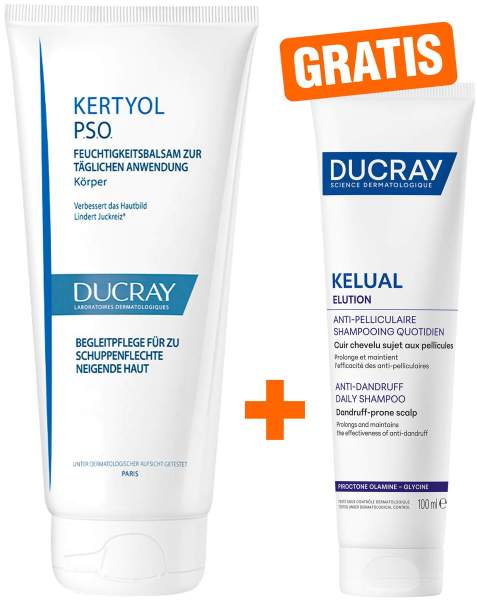 Ducray Kertyol PSO Feuchtigkeitsbalsam 200 ml + gratis Elution ausgl. Shampoo 100 ml