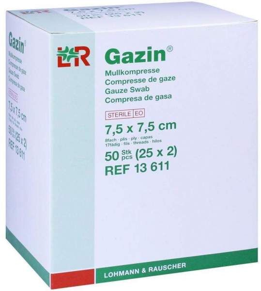 Gazin Kompressen 7,5 X 7,5 cm 8fach Steril 25 X 2 Kompressen