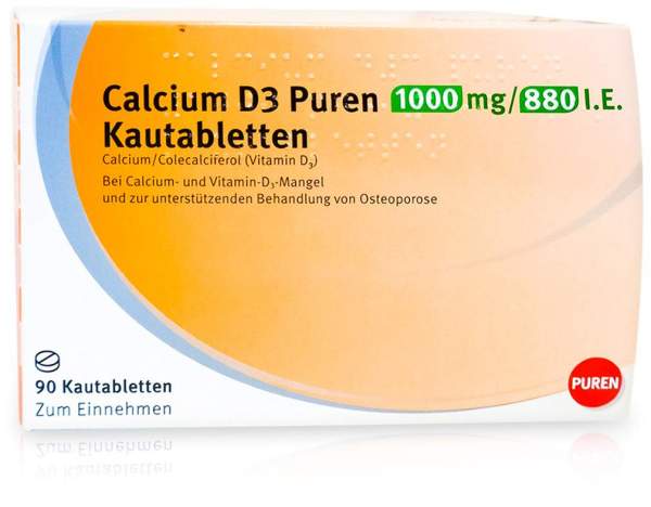 Calcium D3 Puren 1000 mg 880 I.E. 90 Kautabletten