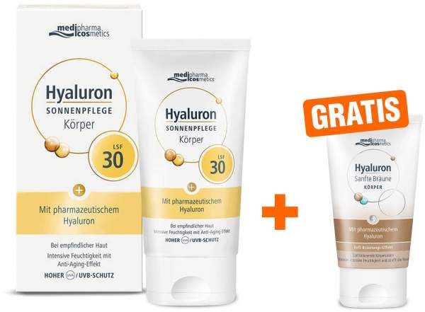 Hyaluron Sonnenpflege Körper LSF 30 150 ml Creme + gratis Hyaluron Sanfte Bräune Körperpflege 30 ml