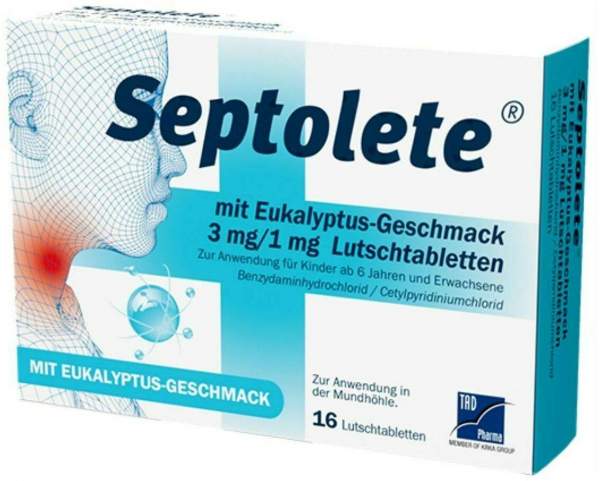 Septolete 3 mg + 1 mg 16 Lutschtabletten mit Eukalyptus-Geschmack