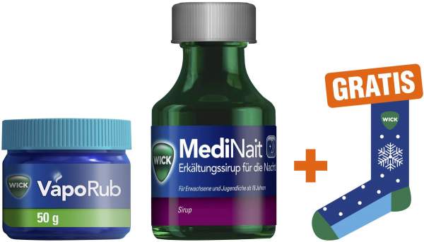 WICK VapoRub Erkältungssalbe 50 g + Wick MediNait 90 ml + gratis Socken zu Wick
