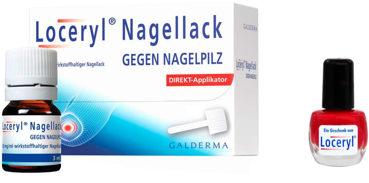 Loceryl Nagellack gegen Nagelpilz 5 ml mit Direkt - Applikator + gratis Nagellack rot