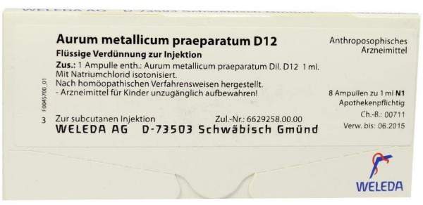 Aurum metallicum praeparatum D 12 Weleda 8 Ampullen