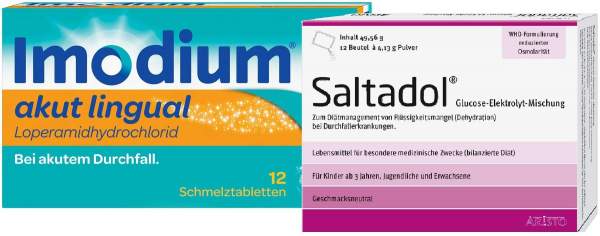 Sparset Imodium akut lingual 2 mg 12 Schmelztabletten + Saltadol Elektrolyt Pulver 12 Beutel