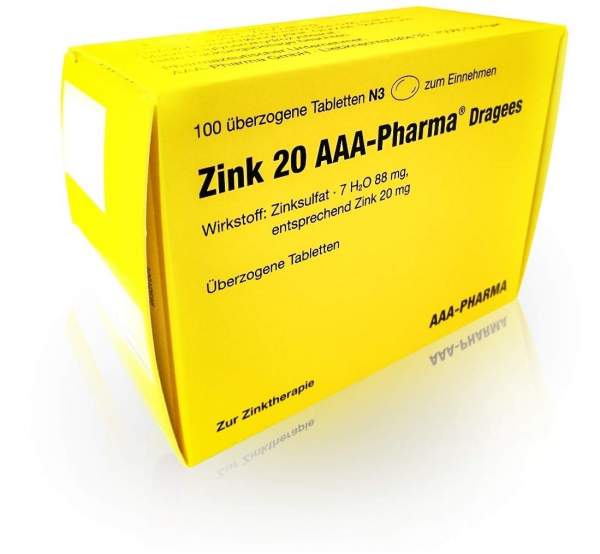 Zink 20 Aaa Pharma Dragees 100 Überzogene Tabletten