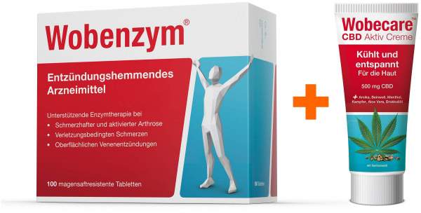 Wobenzym 100 magensaftresistente Tabletten + Wobecare CBD Aktiv Creme 100 ml