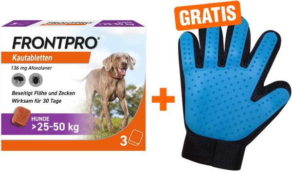 Frontpro 136 mg für Hunde 25-50 kg 3 Kautabletten + gratis Fellhandschuh