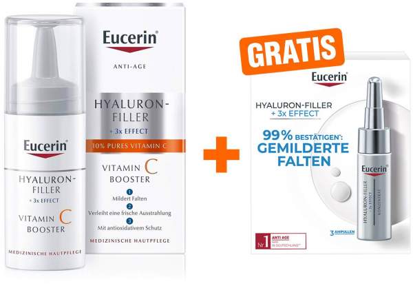 Eucerin Hyaluron Filler Vitamin C Booster 8 ml + gratis Hyaluron Filler 7-Tage Serum-Konzentrat 3 Ampullen