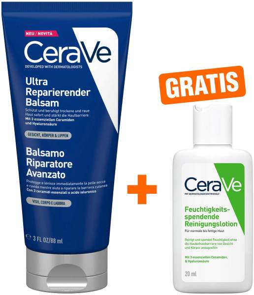 CeraVe ultra reparierender Balsam 88 ml + gratis CeraVe feuchtigkeitsspendende Reinigungslotion 20 ml