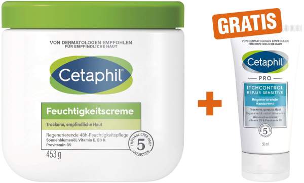 Cetaphil Feuchtigkeitscreme 453 g + gratis Pro Itch Control Repair sensitive regenerierende Handcreme 50 ml