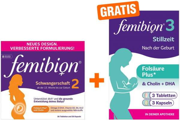 Femibion 2 Schwangerschaft 56 Tabletten und 56 Kapseln + gratis Femibion 3 3 Tage Kombipackung