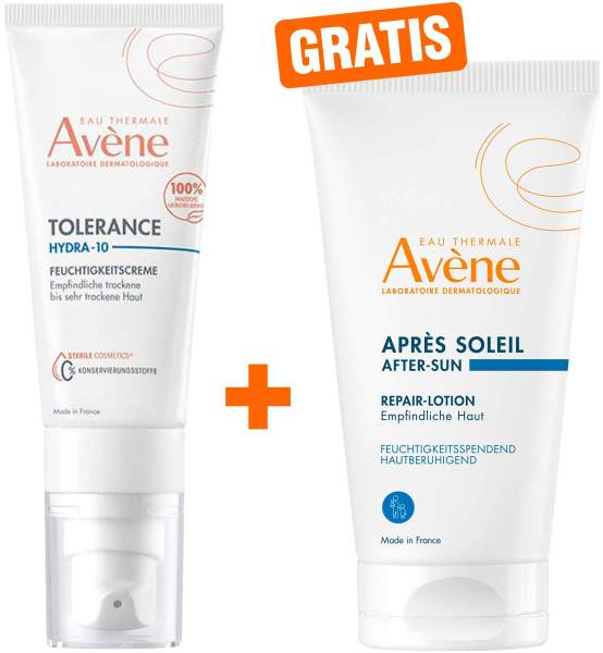 Avene Tolerance Hydra-10 Feuchtigkeitscreme 40 ml + gratis Repair-Lotion nach der Sonne 50 ml
