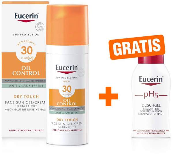 Eucerin Sun Gel-Creme Oil Control Anti Glanz Effekt LSF 30 50 ml + gratis pH 5 empfindliche Haut Duschgel 50 ml