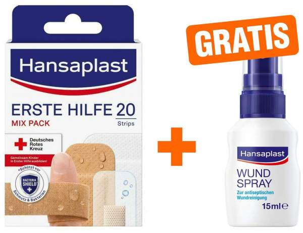 Hansaplast Erste Hilfe Mix + gratis Hansaplast Wundspray zur Wundreinigung 15 ml
