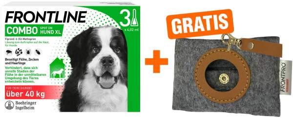 Frontline Combo Spot on Hund XL 40-60 kg 3 Pipetten + gratis Frontline Hundekotbeutelspender