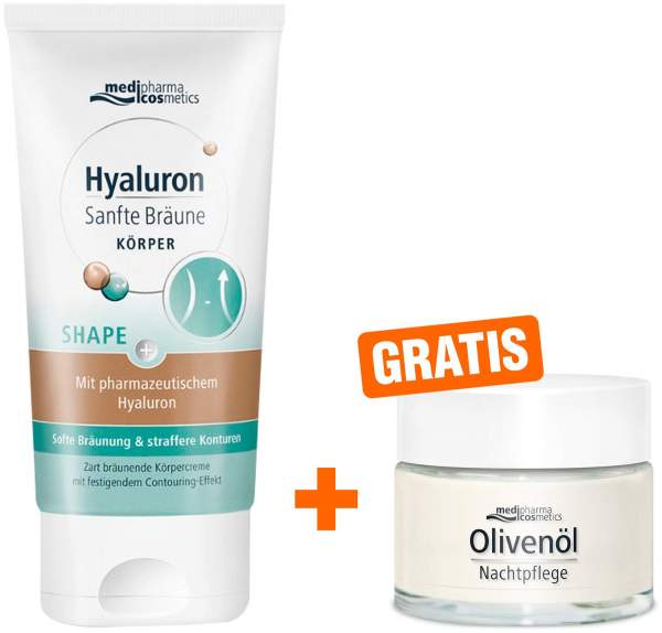 Hyaluron Sanfte Bräune Shape Körperpflege 150 ml Creme + gratis Olivenöl Nachtpflege 15 ml