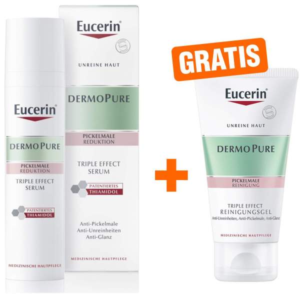 Eucerin DermoPure Triple Effect Serum 40 ml + gratis Reinigungsgel 75 ml