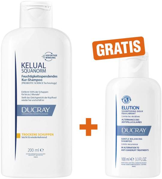 Ducray Kelual Squanorm trockene Schuppen 200 ml Shampoo + gratis Ducray Elution ausgl. Shampoo 100 ml