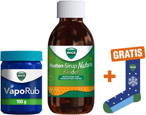 WICK VapoRub Erkältungssalbe 100 g + Wick Husten-Sirup Natura Kinder 140 ml + gratis Socke zu Wick 1 Stück