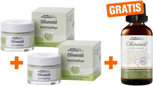 Olivenöl Gesichtspflege 2 x 50 ml Creme + gratis Olivenöl 50 ml