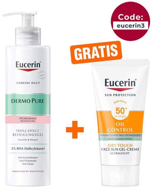 Eucerin DermoPure Triple Effect Reinigungsgel 400 ml + gratis Eucerin Sun Gel-Creme Oil Control 20 ml