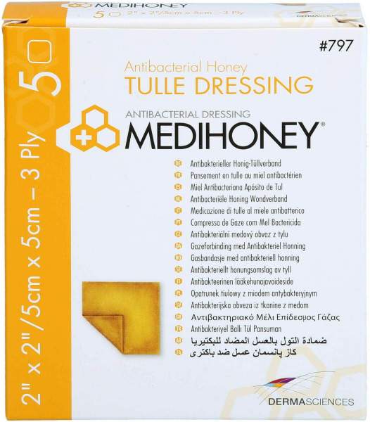 Mwdihoney Antibakterieller Tüllverband 5x5 cm 5 St