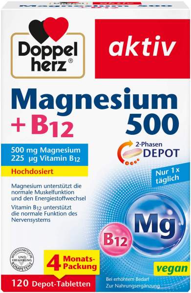 Doppelherz Aktiv Magnesium 500 + B12 2 Phasen Depot 120 Tabletten