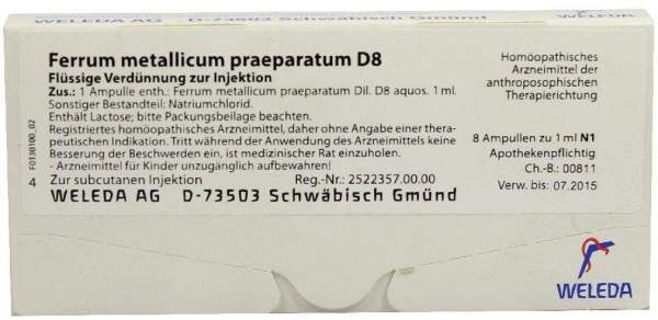 Ferrum Metallicum Praeparatum D 8 8 X 1 ml Ampullen