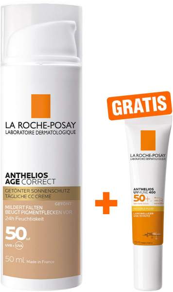 La Roche Posay Anthelios Age Correct getönt LSF 50 50 ml Creme + gratis Invisible Fluid UVMune 400 LSF 50 + 15 ml
