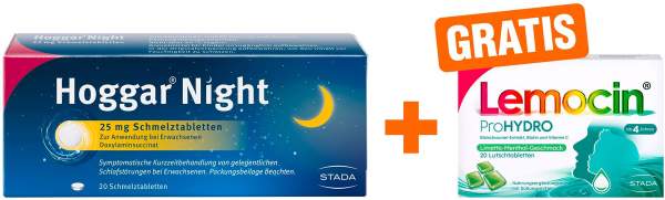 Hoggar Night 25 mg 20 Schmelztabletten + gratis Lemocin ProHydro 20 Lutschtabletten