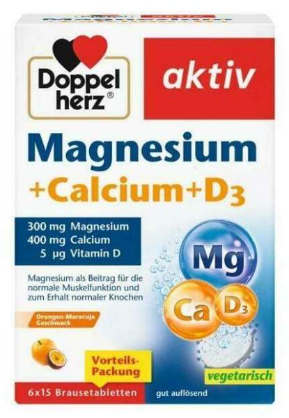 Doppelherz Aktiv Magnesium + Calcium + D3 6 X 15 Brausetabletten
