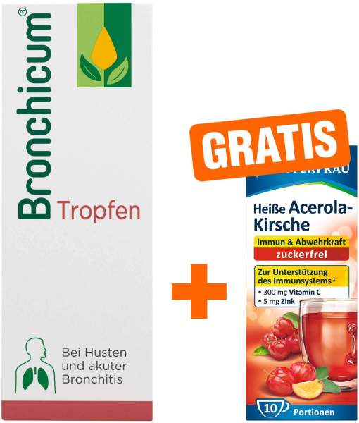 Bronchicum Tropfen 100 ml + gratis Klosterfrau heiße Acerola-Kirsche zuckerfrei 10 Beutel