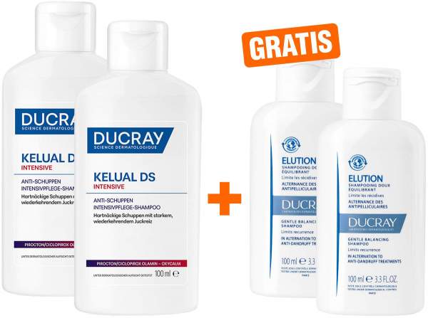 Ducray Kelual DS intensives Anti - Schuppen Shampoo 2 x 100 ml + gratis Elution Shampoo 2 x 100 ml