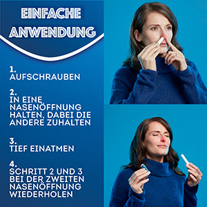 Die einfache Anwendung des WICK Inhalierstifts wird gezeigt.