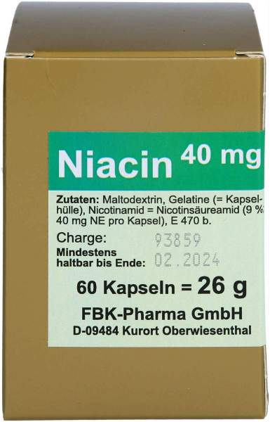 Niacin 40 mg Pro Kapsel 60 Stück