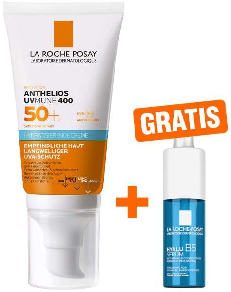 La Roche Posay Anthelios Hydratisierende Creme UVMune 400 LSF 50 + 50 ml + gratis Hyalu B5 Serum 10 ml