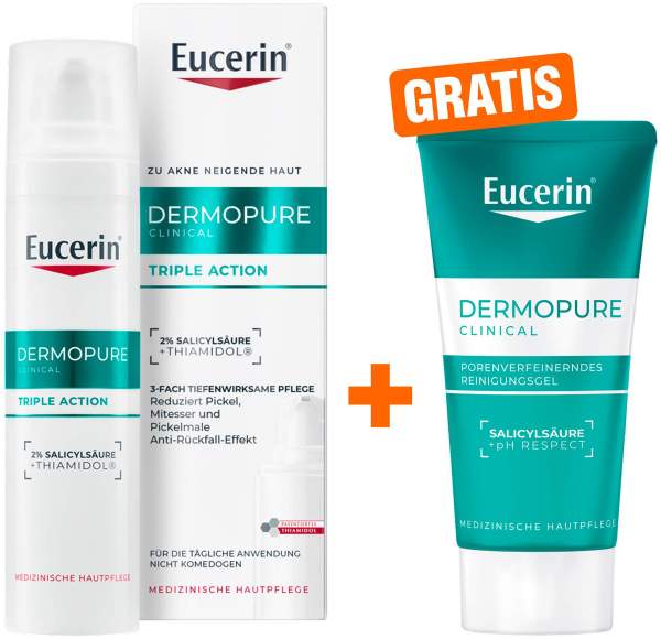 Eucerin DermoPure Clinical Triple Action 40 ml + gratis DermoPure Clinical Porenverfeinerndes Reinigungsgel 75 ml