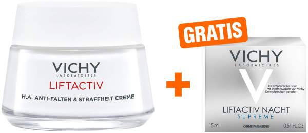Vichy Liftactiv Supreme Tag trockene Haut Creme 50 ml + gratis Liftactiv Nacht mini Tiegel 15 ml