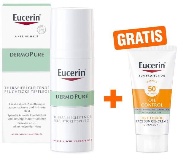 Eucerin DermoPure therapiebegleitende Feuchtigkeitscreme + gratis Sun Oil control Face 50+ 20 ml