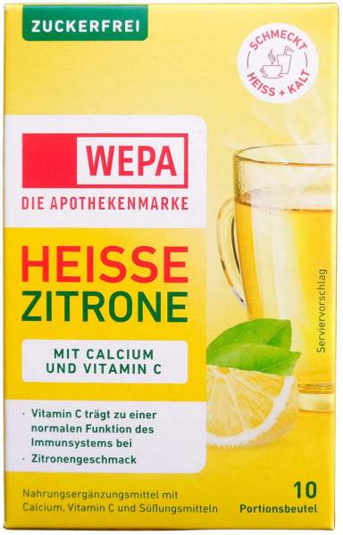 Wepa heisse Zitrone + Vitamin C + Calcium zuckerfrei Pulver 10 x 10 g
