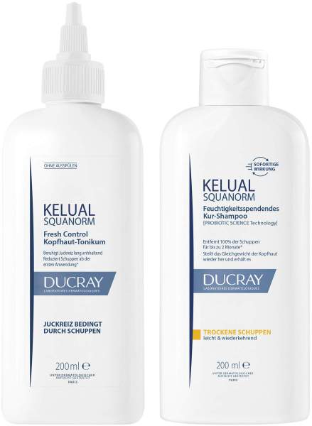 Ducray Kelual Squanorm Kopfhaut Tonikum 200 ml + Kelual Squanorm trockene Schuppen 200 ml Shampoo