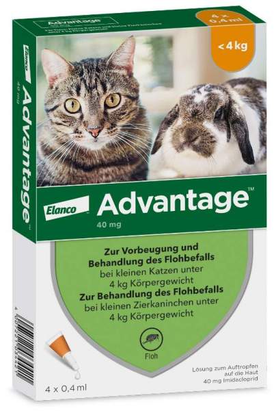 Advantage 40 mg für Katzen und Zierkaninchen bis 4 kg 4 x 0,4 ml Lösung