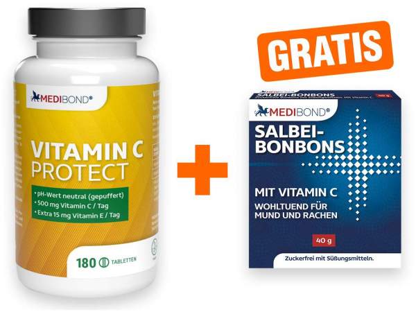Vitamin C Protect Medibond 180 Tabletten + gratis Salbei Bonbons zuckerfrei Medibond 40 g