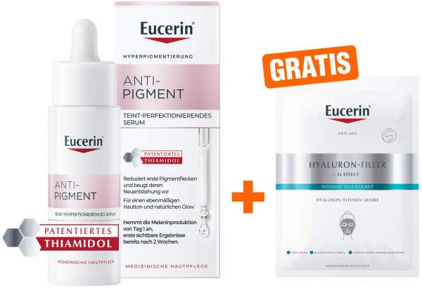 Eucerin Anti-Pigment Teint Perfektionierendes Serum 30 ml + gratis Anti Age Hyaluron Filler Intensiv Maske 1 Stück