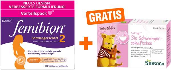 Femibion 2 Schwangerschaft 2x112 TBL/KPS + gratis Sidroga Bio Schwangerschaftstee 20 Beutel