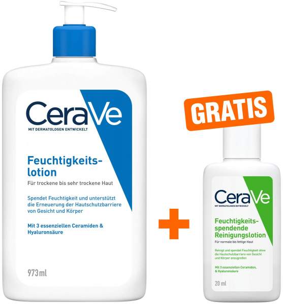 CeraVe Feuchtigkeitslotion 1000 ml + gratis feuchtigkeitsspendende Reinigungslotion 20 ml